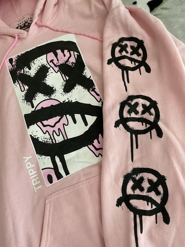 Popular Poison Large Pink Trippy Vibes Smiles Hoodie Sweatshirt Streetwear L - Picture 6 of 11