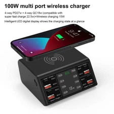 100W 8 Ports Multi USB C QC3.0 PD Fast Charger Phone Wireless Charging Station