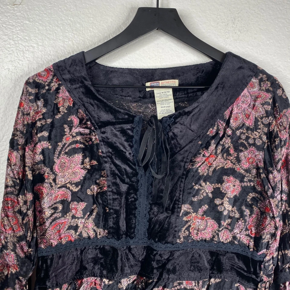 Top para mujer Faded Glory negro talla M Babydoll terciopelo cachemira caprichoso hada boho Foto 3 de 4