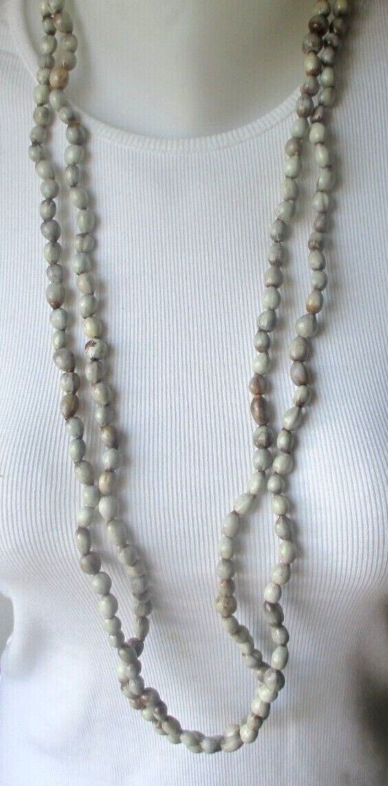 Collier Sautoir En Perles Graines Vert D'eau - Longueur 2m - Bijou Vintage - Occasion