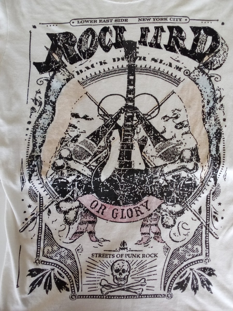 Decoded Mens Rock Hard Punk Guitar Large White T-shirt