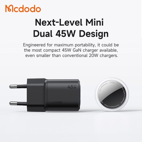 Mcdodo 45W Dual USB-C GaN Charger EU Plug Ultra-Compact Fast Charger Certified - 第 3/13 張圖片