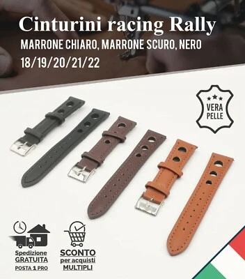ONE MORE Cinturino pelle Forata Racing Rally 18 19 20 21 22 mm Vintage fori nero marrone