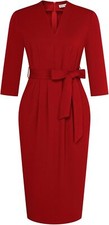 Women's V-Neck 3/4 Sleeve Back Zipper Work Dress - Office/Cocktail with Pockets