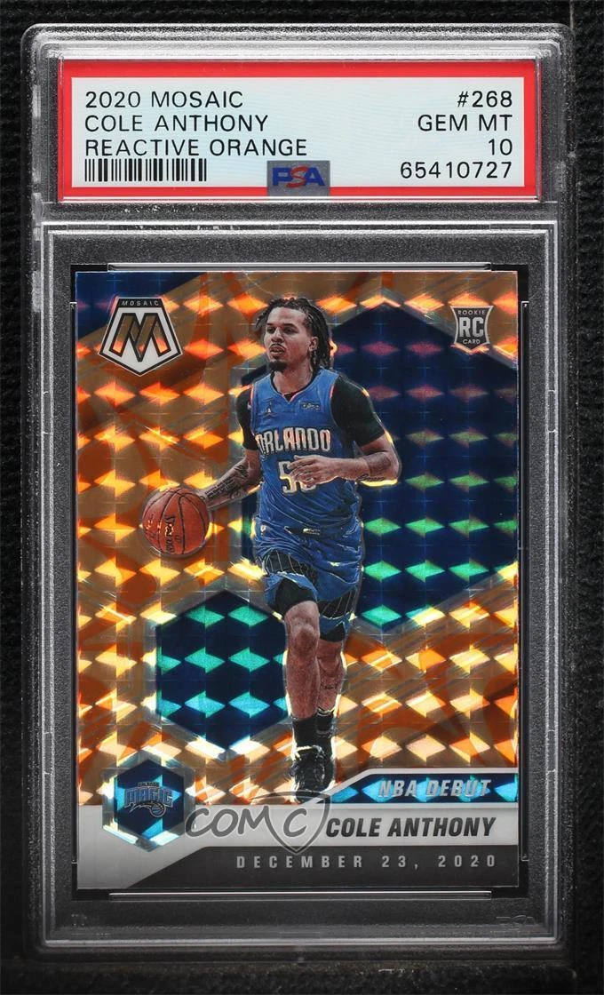 2020 Mosaic NBA Debut Reactive Orange Prizm Cole Anthony PSA 10 GEM MT  Rookie RC