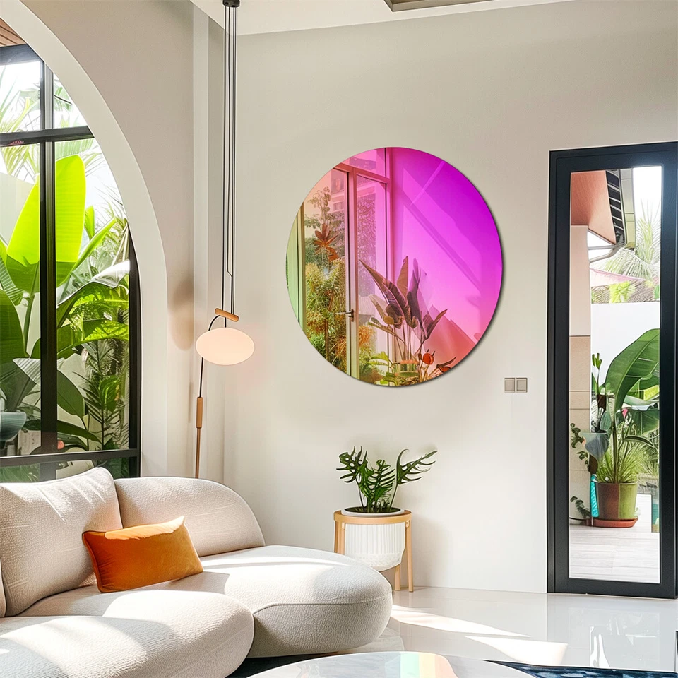 Iridescent Wall Mirror Round Rainbow Colorful Accent Mirror Living Room Bedroom - Image 3 of 4
