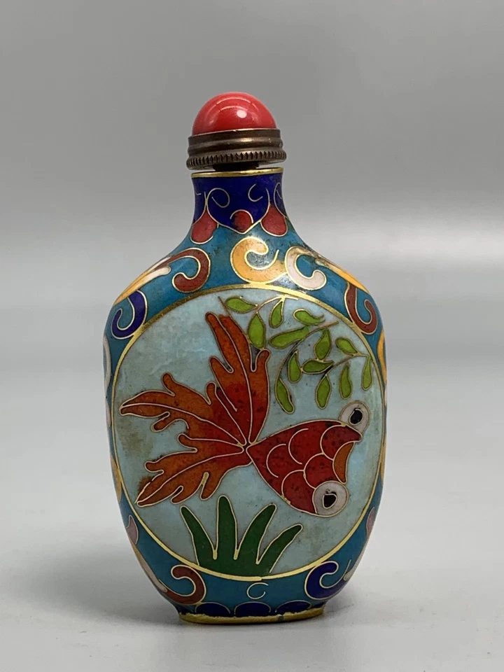 Exquisita botella de tabaco artesanal hecha a mano esmalte de filigrana Cloisonne Goldfish 金玉满堂 Foto 4 de 4