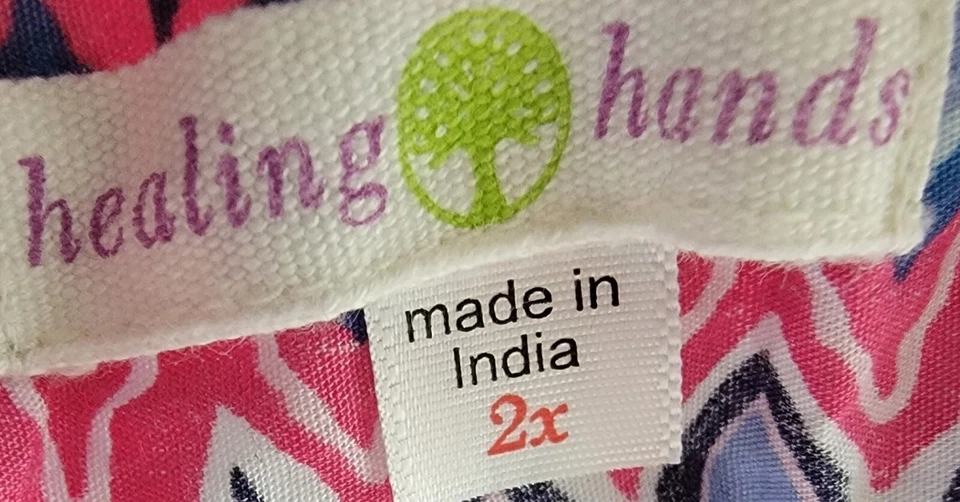 Healing Hands Womens Scrub Shirt Top Blouse Size 2X Multicolor Striped NEW - Image 2 of 4