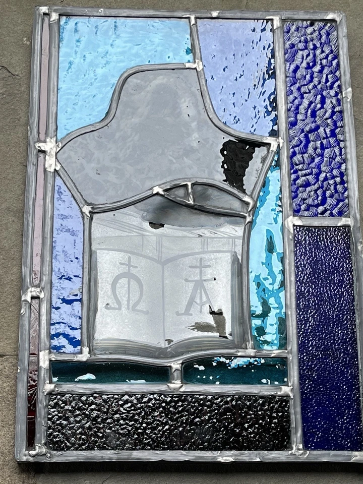 ANTIQUE CHURCH WINDOW "Jesus, Mary and Martha" FIRED PAINTED GLASS 1940s NYC - Image 3 of 4