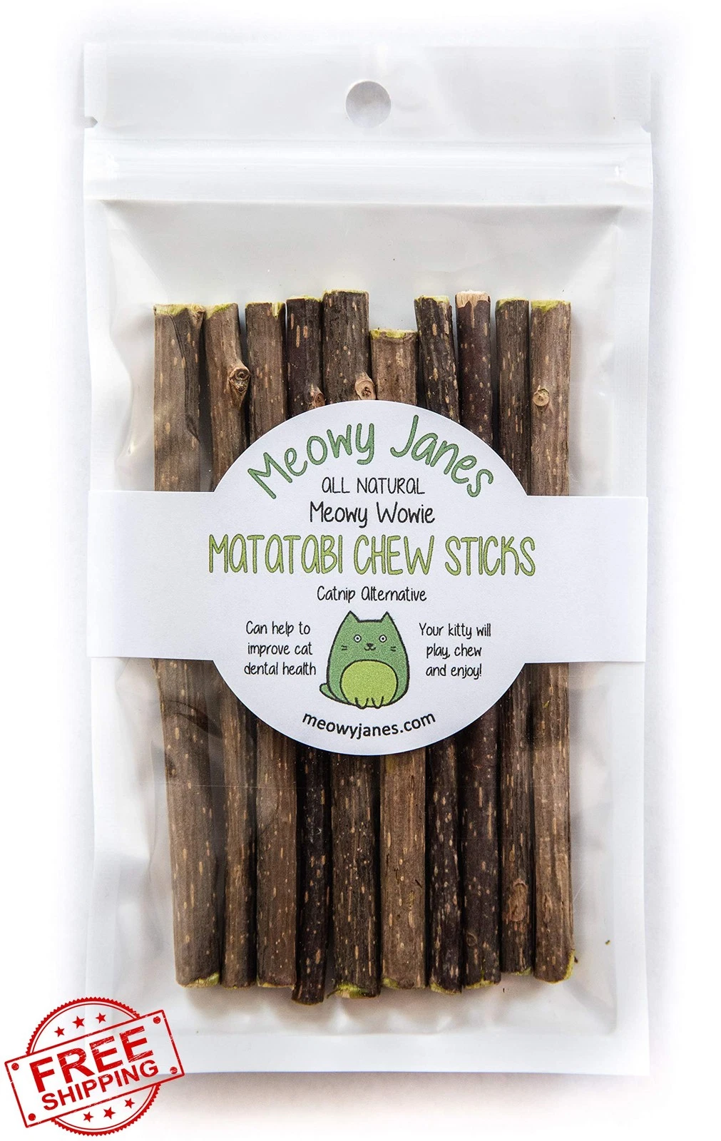 Meowy Janes Silvervine Cat Chew Sticks, Matatabi, Catnip Alternative