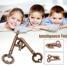 _._1X Vintage Classic Key Lock Puzzle Metal Brain Teaser For KidsHJ2S IQ Test