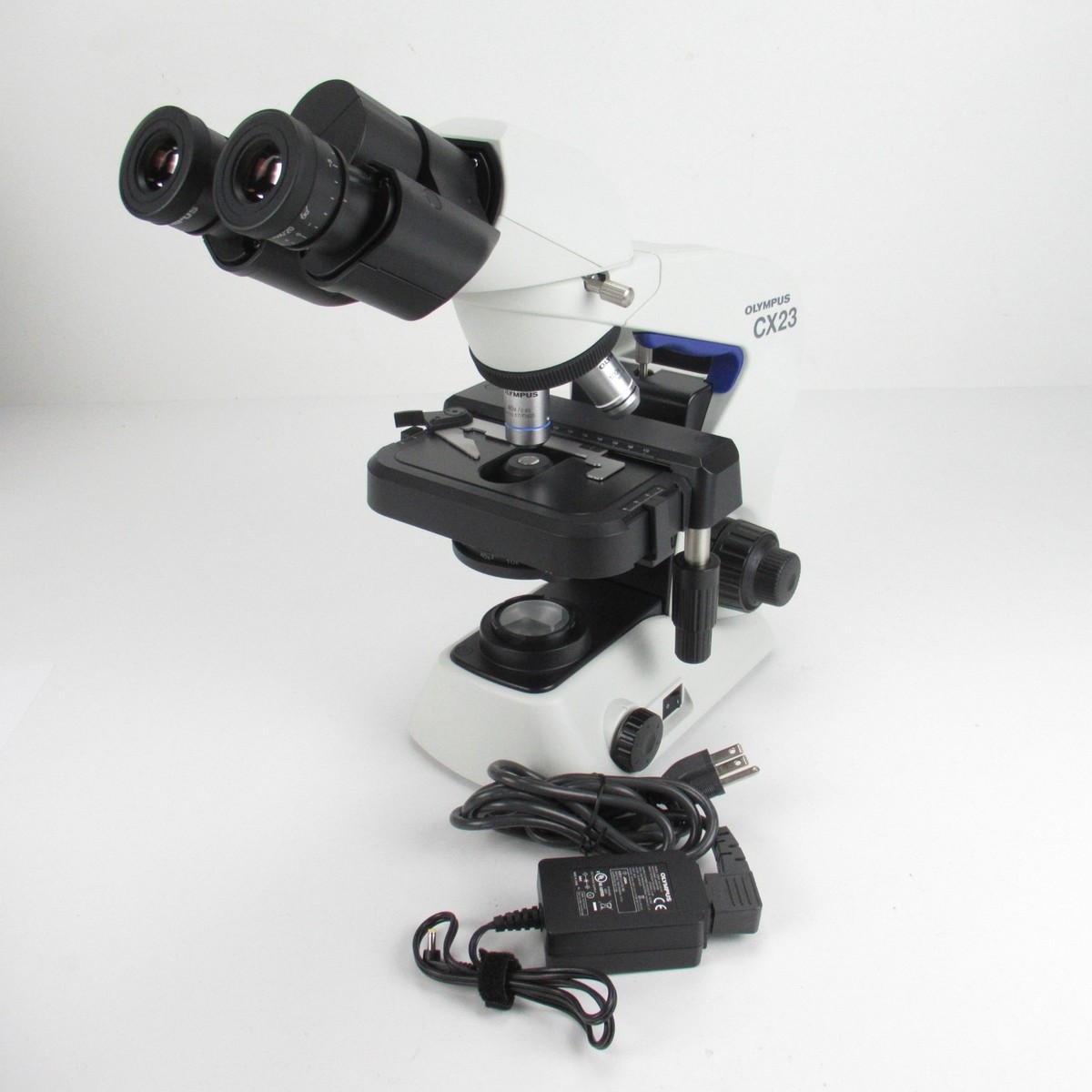 OLYMPUS CX23 LED BINOCULAR MICROSCOPE W/ 4X, 10X, 40X, 100X OBJ