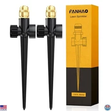 FANHAO 2-Pack Metal Lawn Sprinklers - Automatic 360° Coverage, Adjustable Nozzle