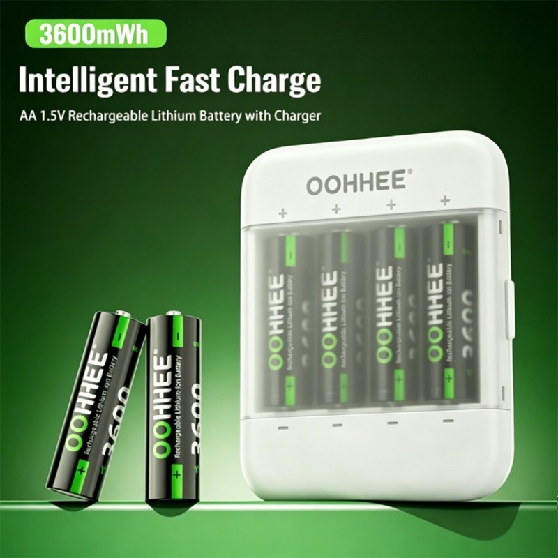 4PCS AA 3600mWh 1.5V Lithium Battery Rechargeable with Thin Charging Storage Box