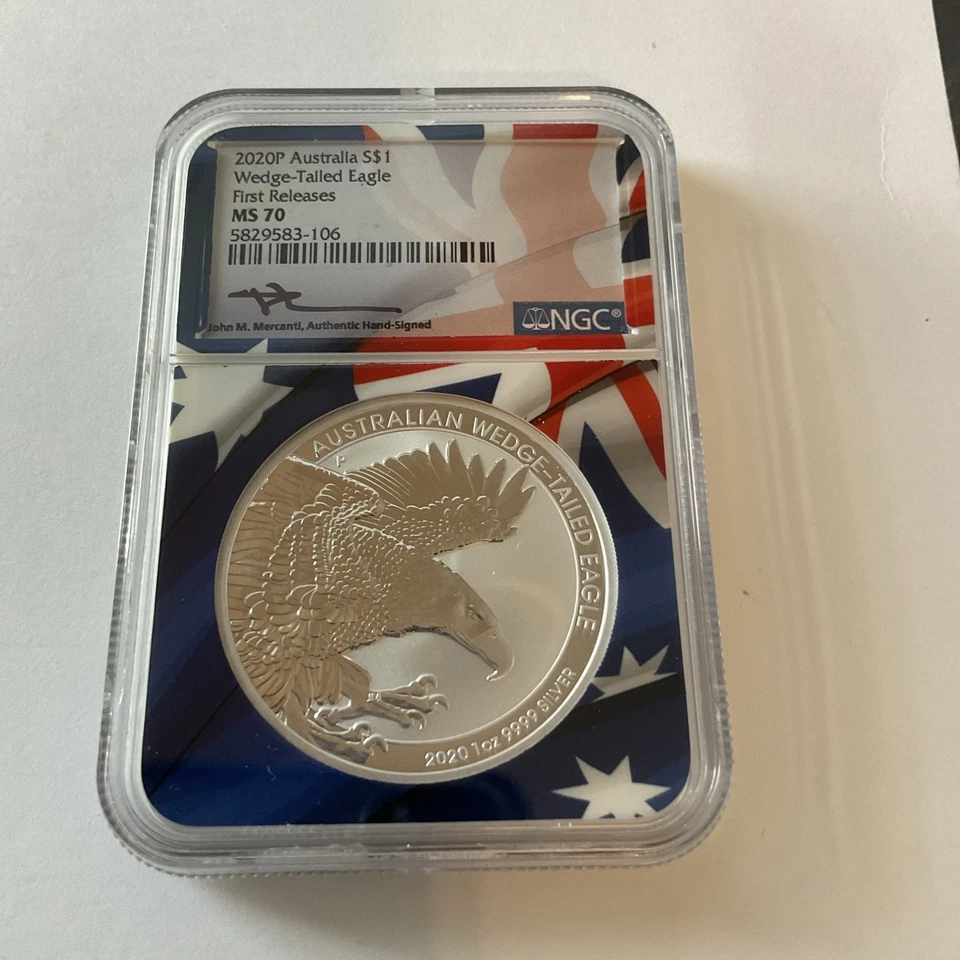NGC. 2020P AUSTRÁLIA S$1 WEDGE-TAILED EAGLE PRIMEIROS LANÇAMENTOS MS 70 - Imagem 2 de 4