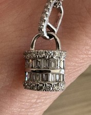 Stunning Diamond  0.33ct Baguette Cut Padlock Pendant With Chain 9ct White Gold