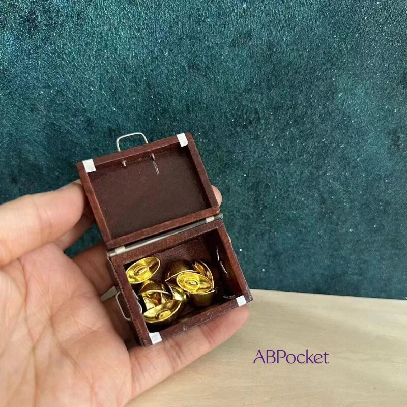 11PC 1:12 Scale Dollhouse Miniatures Accessories Gold Ingot Pirate Treasure Box - Image 4 of 4