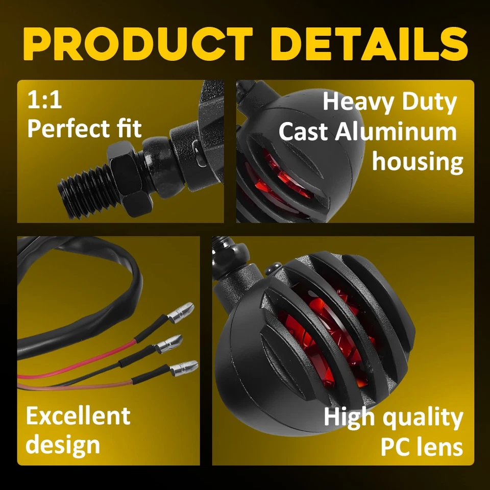 2 черных желтых мигалки указателя поворота для мотоцикла Bobber Chopper - Изображение 3 из 4