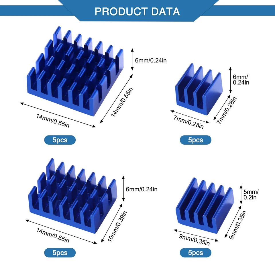 20 Pezzi Alluminio Dissipatore Di Calore Kit, Mini Dissipatore Di Calore Circuit - Immagine 2 di 4