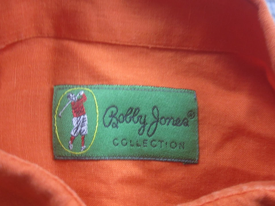 Camisa Bobby Jones Para Hombre Pequeña Naranja Lino Manga Larga Con Botones Hecha en Italia Foto 3 de 4