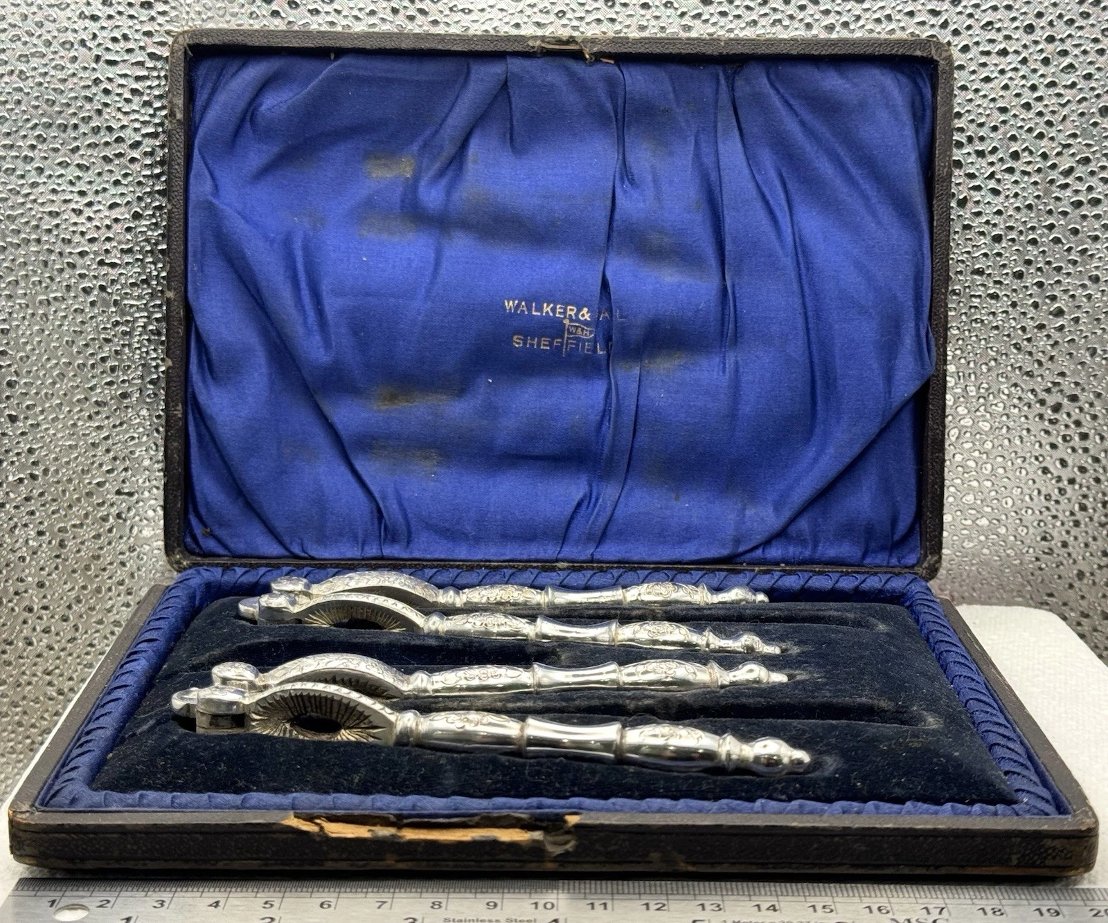 Antique Walker & Hall Ornate Silver-Plated Nutcracker Set - 2 Sets and Case.