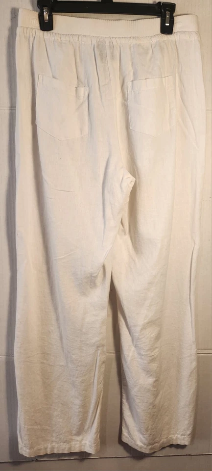 Pantalones Bobeau Largos Blancos Lino Cintura Elástica/Inferior Ranura Para Mujer Medianos Foto 2 de 4