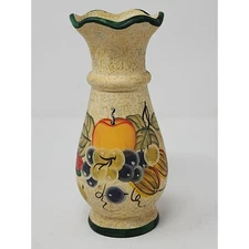 Vintage K's Collection Ceramic Vase Painted Fruit Gold With Black Trim