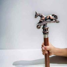 Antique Solid Brass Horse Walking Stick Horse Wooden Walking Cane for Men