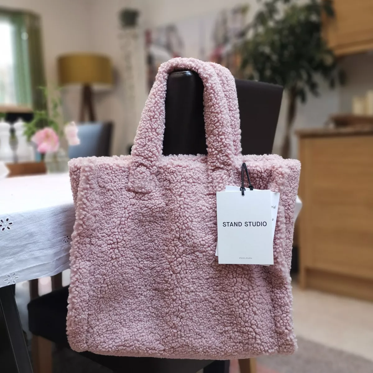 Stand Studio dusky pink faux fur tote bag