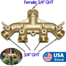 4 Way Garden Hose Splitter Brass Water Pipe Tap 3/4 Inch Durable And Leak-Tight