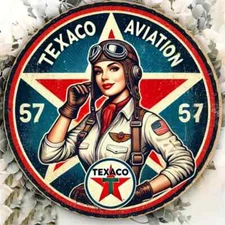 TEXACO AVIATION Aluminum Round Weatherproof Sign RETRO STYLE GARAGE MAN CAVE GAS