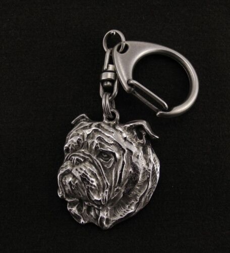 English Bulldog, silver covered keyring, high qauality keychain Art Dog - Foto 1 di 2
