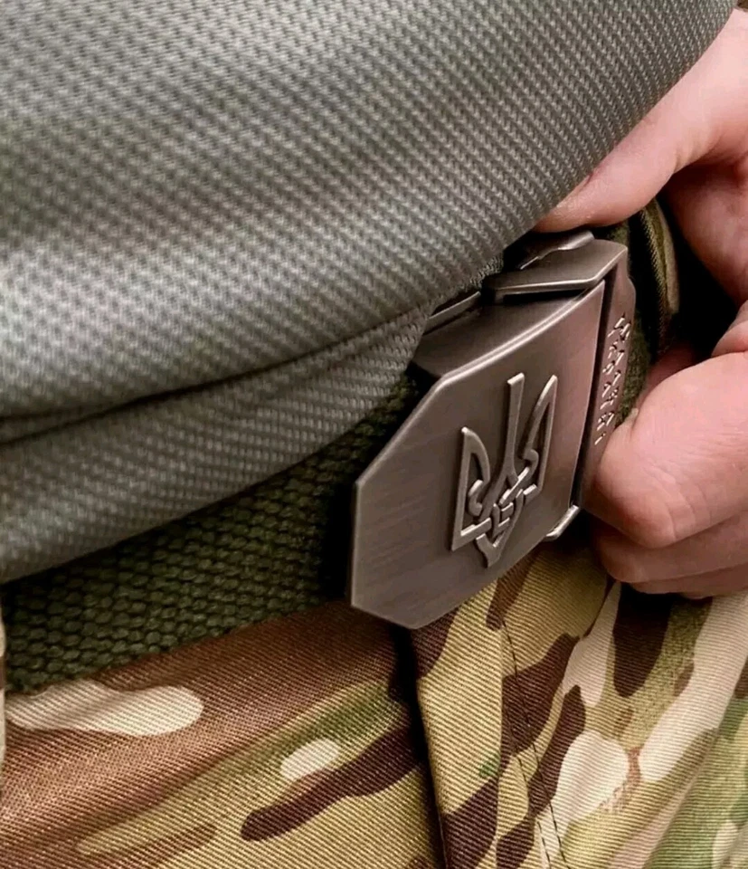 Cinturón táctico militar ucraniano con tridente color oliva Foto 2 de 4