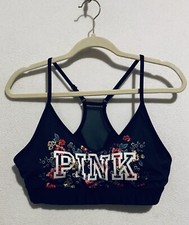Victorias Secret Pink Sport Bra Women Large Ultimate Lightly Lined Black Floral