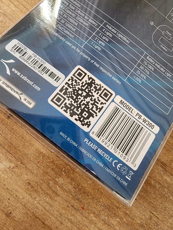 Sabrent Portable Backup Battery Power Bank Charger Ports PB- W300. New - Image 4 of 4