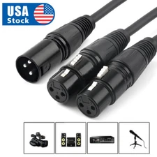 3-Pin XLR Male Plug to Dual 2 Female 16 AWG Jack Y Splitter Mic DJ Cable Adaptor