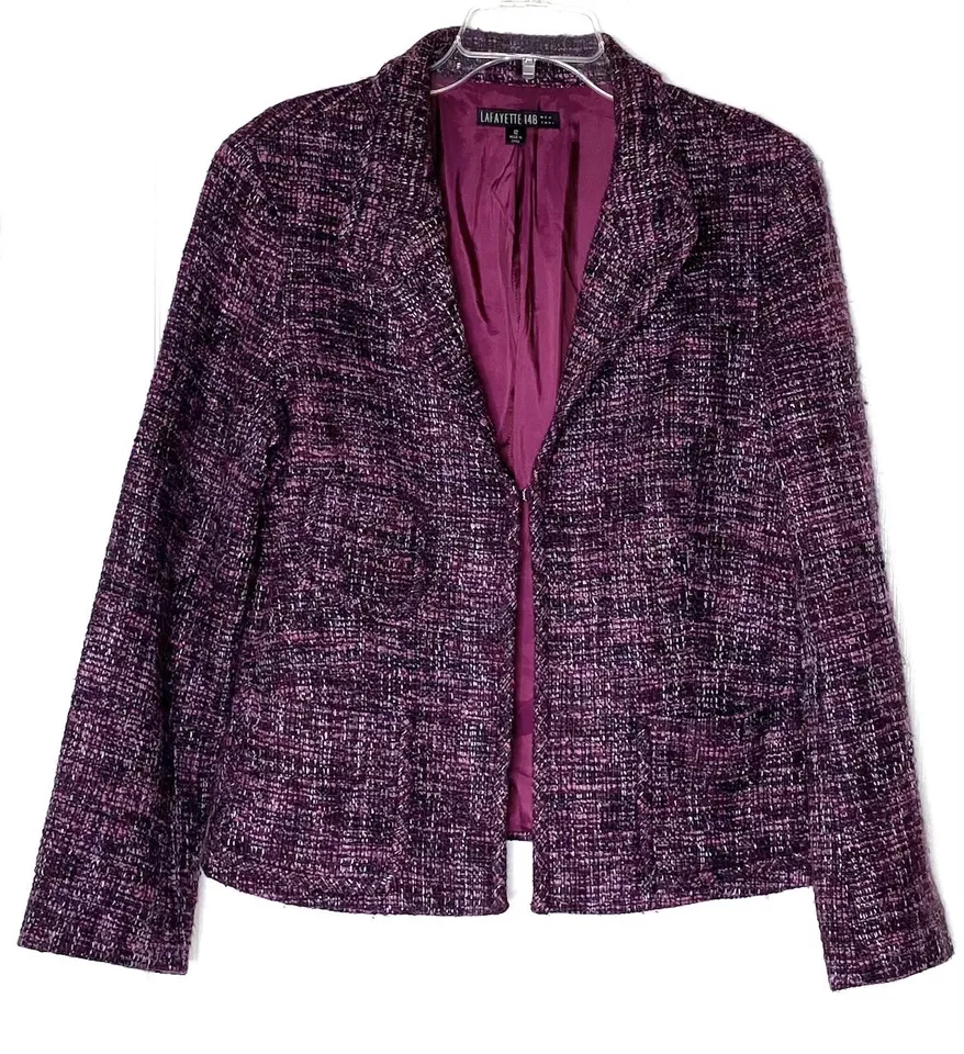 LAFAYETTE 148 2PC Pink Purple Tweed Wool Acrylic Jacket + Skirt Suit Set 12 = L - Image 2 of 4