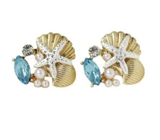 18K Gold Shell Starfish Pearl Earrings