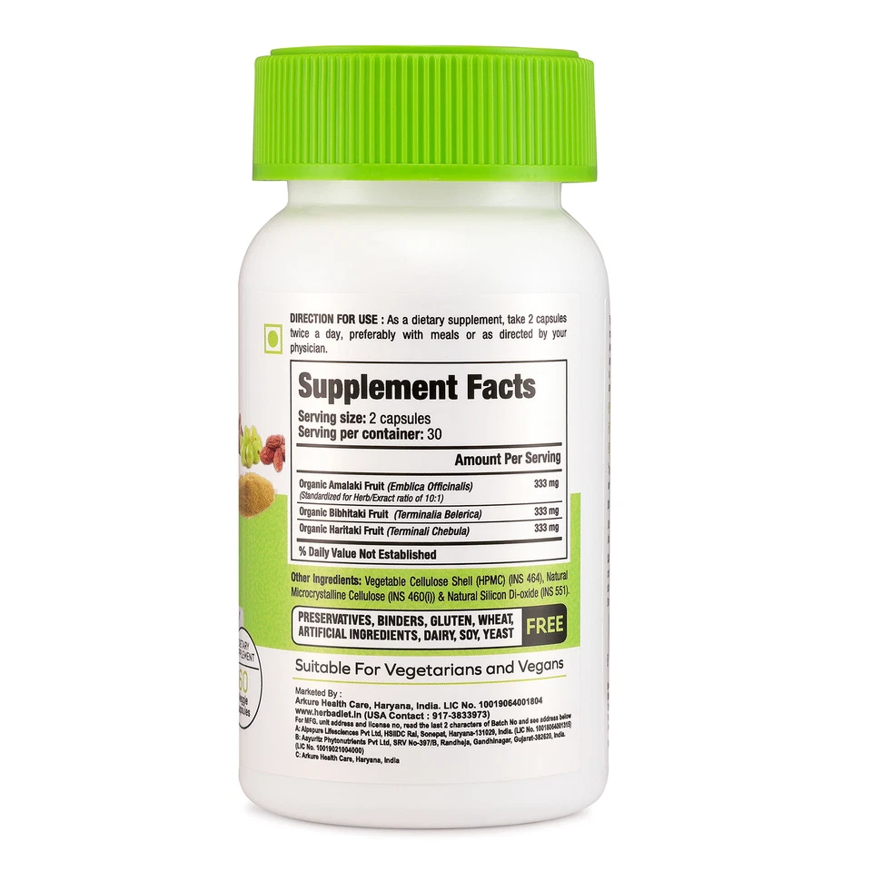 Organic TRIPHALA Capsules STRONG Effective Digestive Support Colon Cleanse Detox - Image 2 of 4