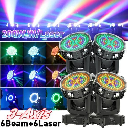 4x200W 6 LED Beam+Laser Wash Moving Head Strahl Bühnenlicht RGBW DMX Disco Party - Bild 2 von 20