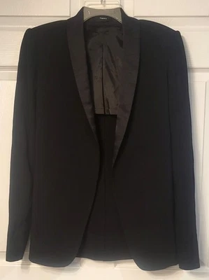 Womens Theory Fluid Shawl Blazer Rosina Crepe SZ 6 Open-Front Satin Collar