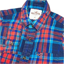 Hollister Y2K Red Blue Plaid L/S Button Up Cotton Flannel Shirt Men’s M Flaw
