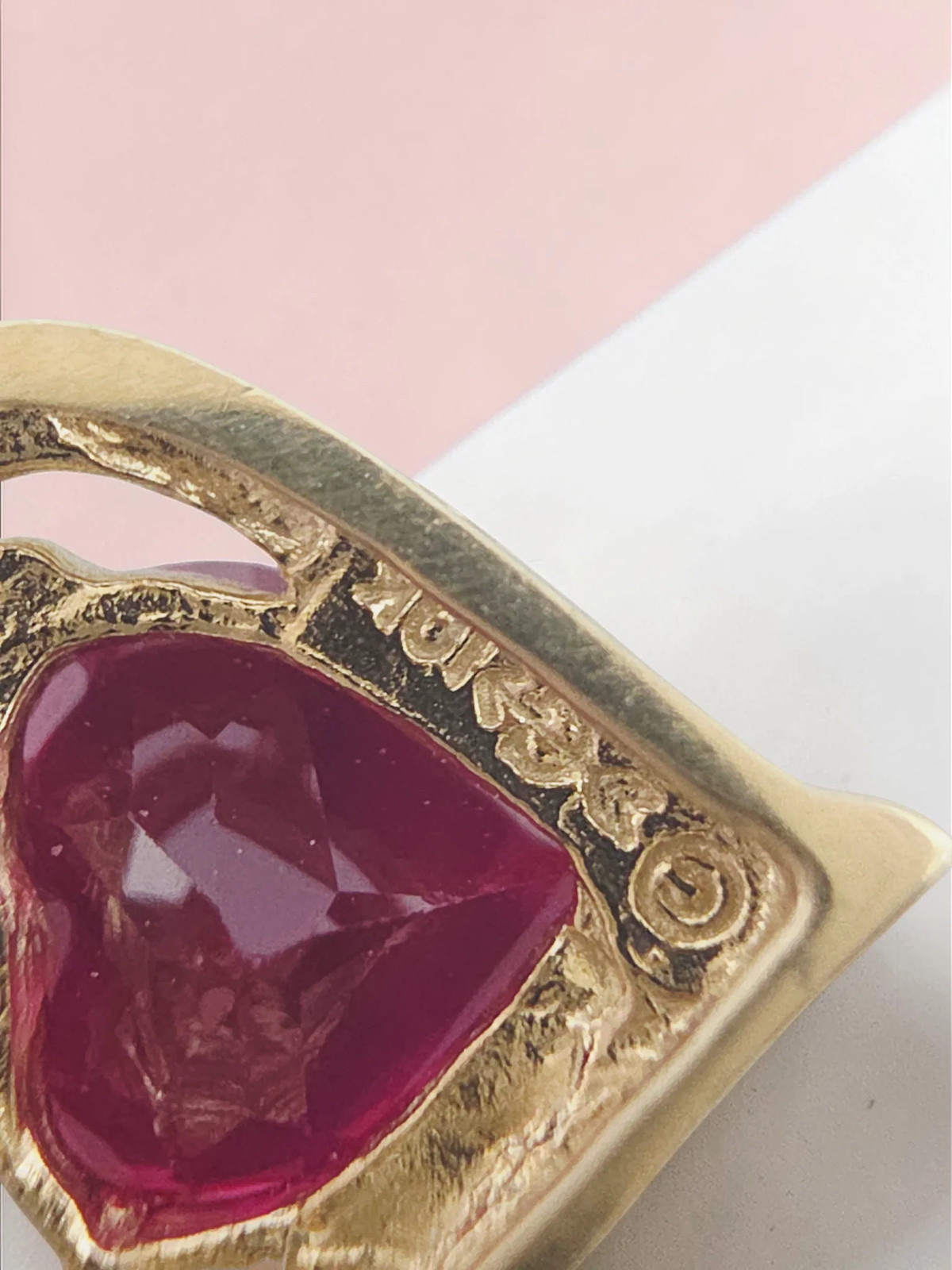 Solid 10K Yellow Gold Ruby Heart Necklace Pendant… - image 3