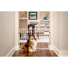 Tuffy Metal Expandable Pet Gate, Includes Small Pet Door, 24 x 22-38 Inch, White