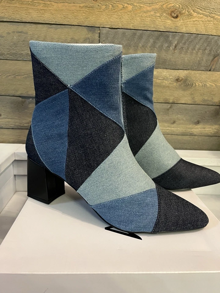 Nuevo Ashro Mujer Botín Tanasha Azul Multi Denim Talla 9.5 M Cremallera Lateral Foto 3 de 4