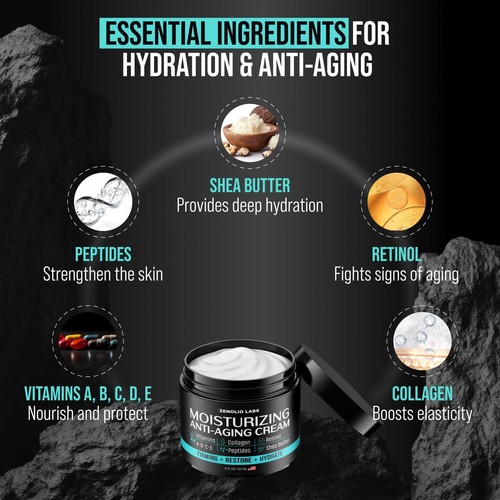 Mens Face Moisturizer Cream - Anti Aging & Wrinkle Face Serum Retinol, Collagen+ - Picture 2 of 6