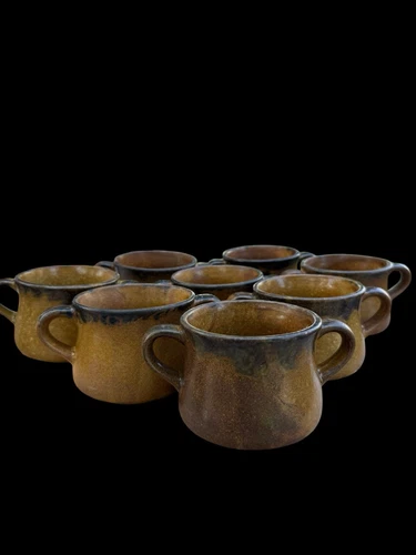 Vintage McCoy Canyon Mesa Stoneware Double Handle Coffee Soup Mug Brown 8 Mugs