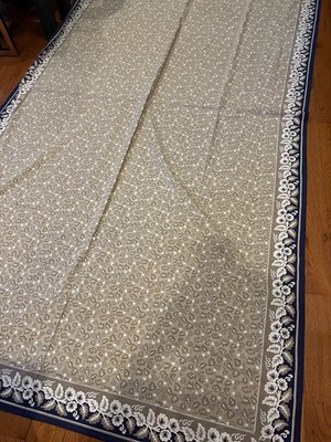 Williams-Sonoma Acorn Botanical Tablecloth Navy Tan Floral Border 70x126 Cotton