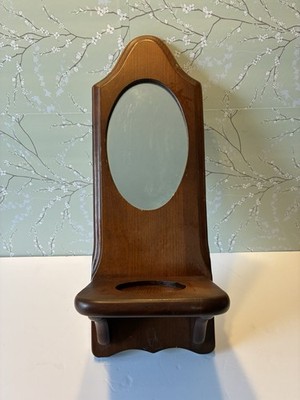 VTG Wooden Wall Mounted Candle Sconce Shelf W/ Oval mirror