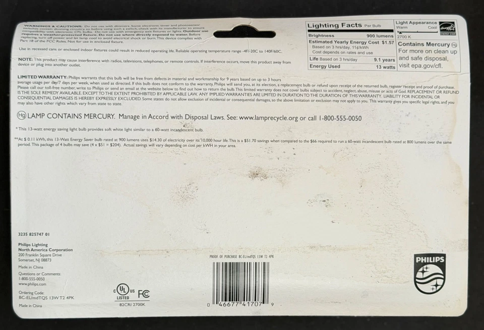 Philips CFL 60w Replacement (13W) Soft White 4 Pack Medium Base - Image 2 of 2